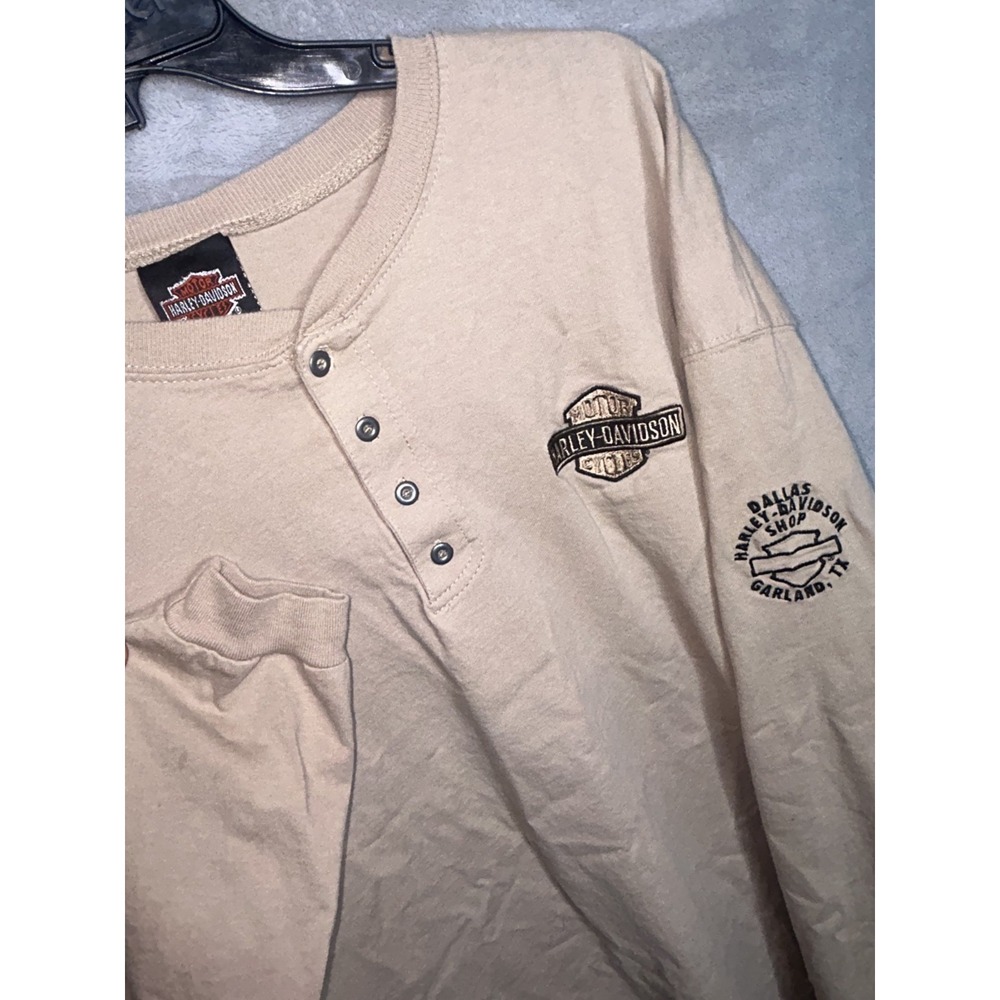 Dallas Harley Davidson Henley Shirt Mens 2XL Ivory Long Sleeve Made In USA